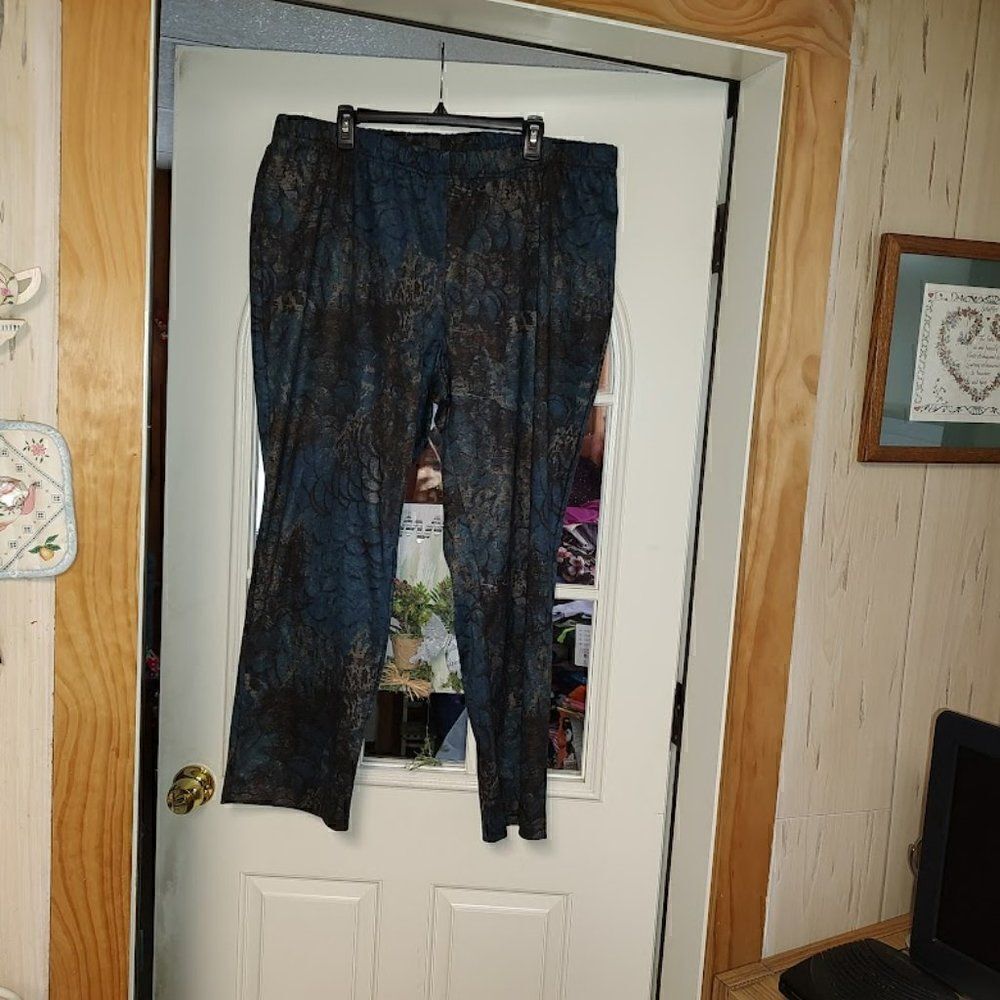 New Luxe Addition Dark Blue Multi-Colored  Ponte Elastic Waist Pants Women's 2X